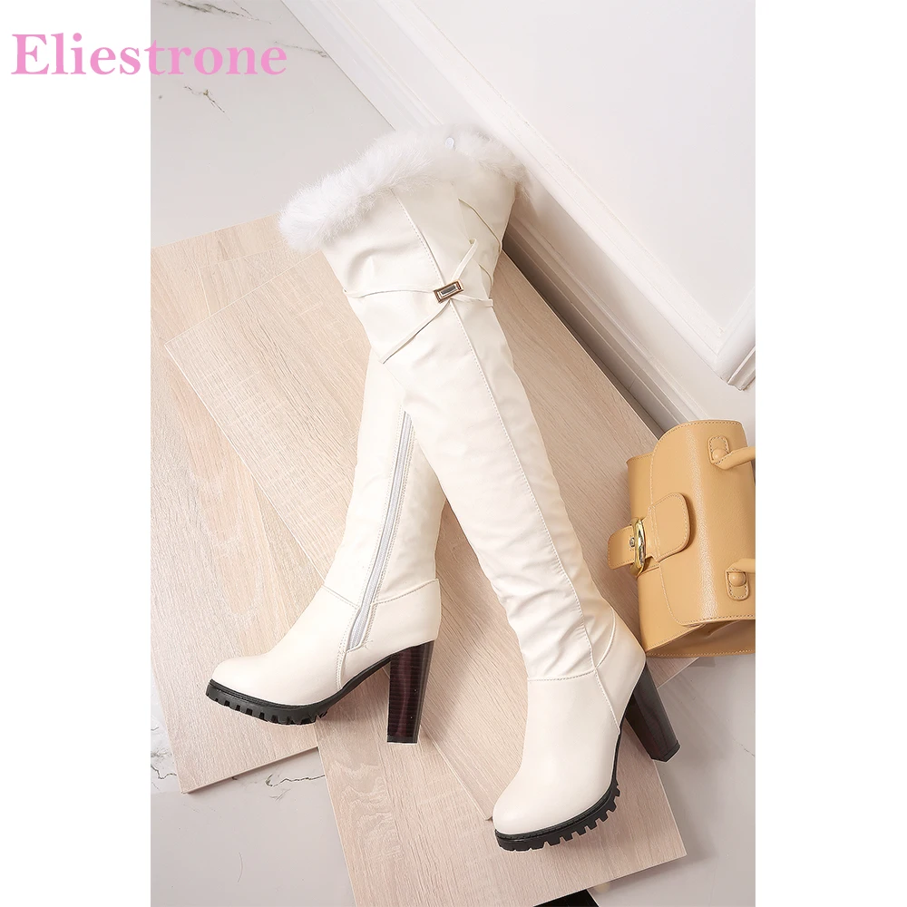 

Новые зимние удобные белые, черные женские сапоги выше колена на платформе, женская обувь на высоком каблуке, маленький большой размер 10,3, 43 45