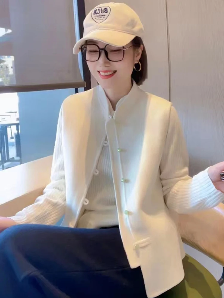 

New Chinese Sle Vintage Buttonl Svel Vest Loose Slimming Layered Top Women's Faion High-End Woolen Sweater