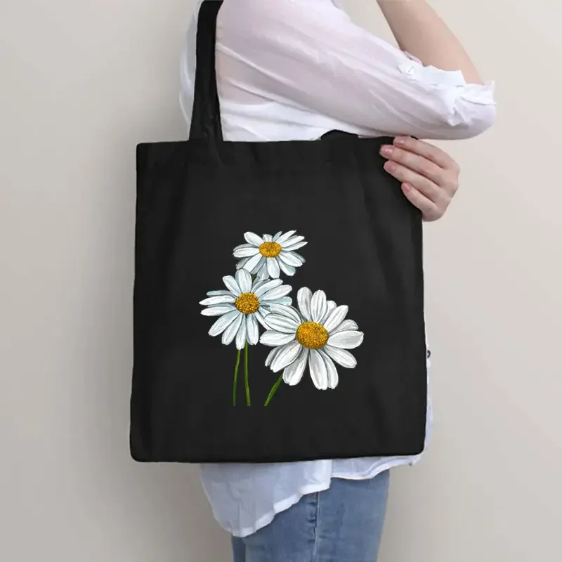 

Print Canvas Tote Bag Women's Aesthetics Wildflowers Beach Shoulder Bag Student Casual Travel Floral Trend Handbag