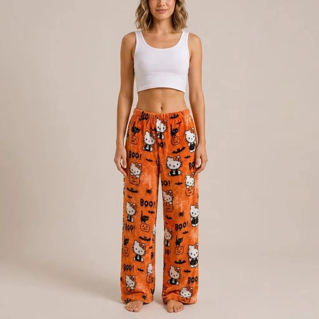 2026-2027 Hello Kitty Fleece Coral Pajama Pants Soft Trousers Family Matching Casual Home Trousers Anime Cartoon Birthday Gift
