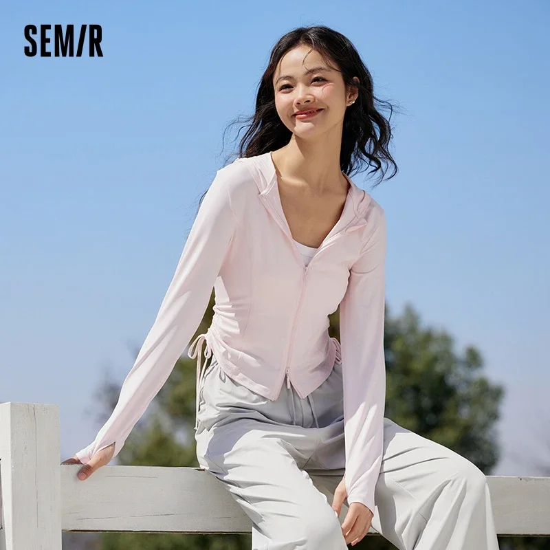 Semir Jacket Women Short Hooded Sunscreen Clothing Top 2024 New Summer Cool Feeling Original Yarn Sunscreen Tight Top UPF100+