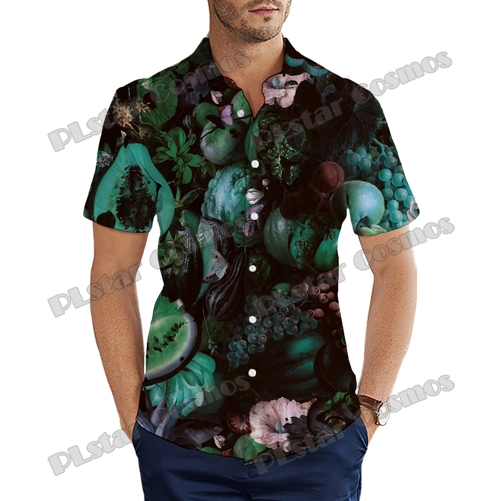 Harajuku dos homens camisas de manga curta, flores e frutas 3D todo impresso camisa havaiana, camisa de praia casual unisex, verão, CY-22