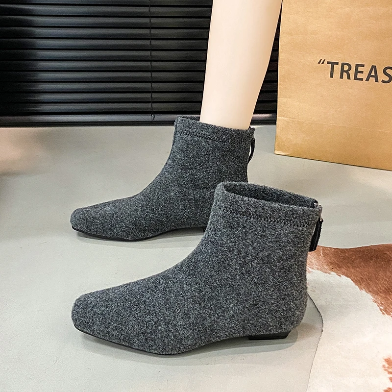 Suede Women Flats Ankle Boots Pointed Toe Designer Shoes 2025 Trend Fashion Winter Boots New Goth Cozy  Chelsea Botas Snow