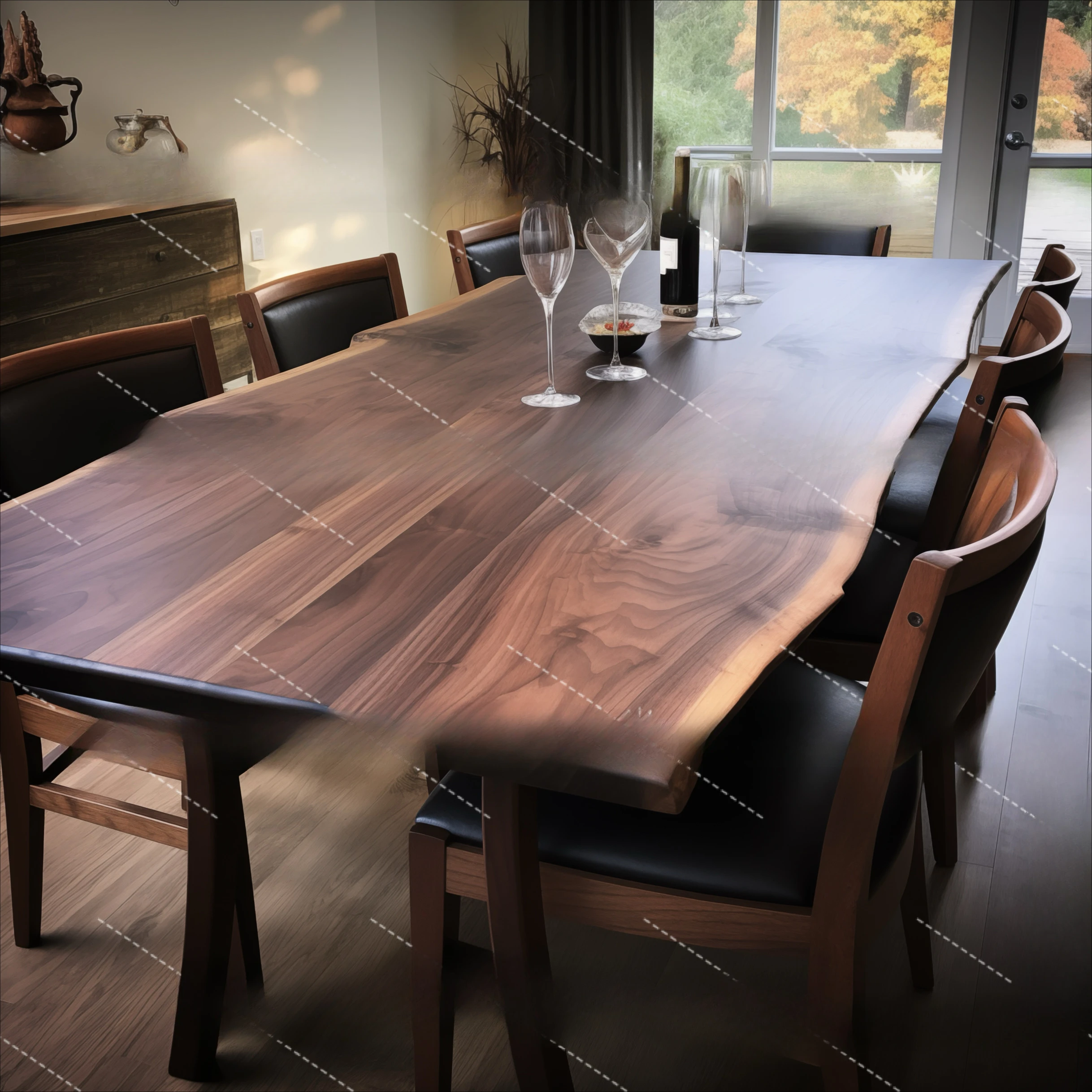 Black walnut dining table rectangular solid wood large worktable desk household simple tea restaurant table and chairs