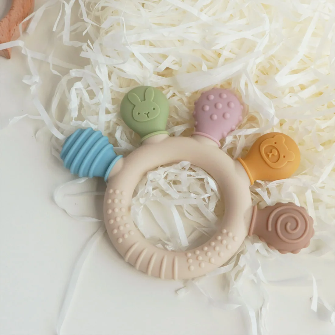 Erduo Silikon-Baby-Beißring, Angstzustände, Zahnspielzeug, 0–12 Monate, Kauperlen, sensorischer Zahnfleischentlastung, Schnuller – Detail 7