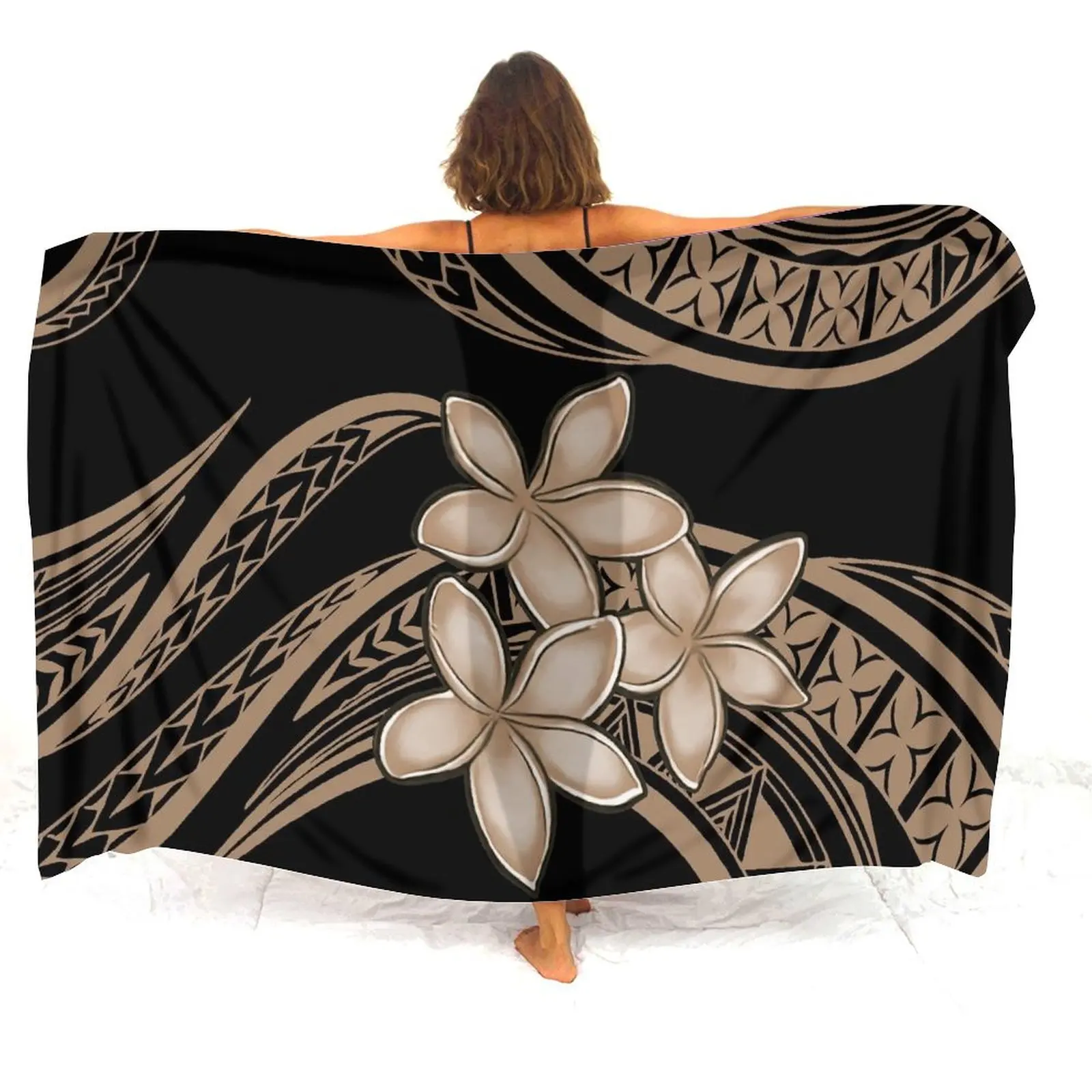 Tax Included Summer Beach Sarong, Women'S Sarong Shawl Windproof Shawl Polynesian Style Printed Sarong Scarf Customizable