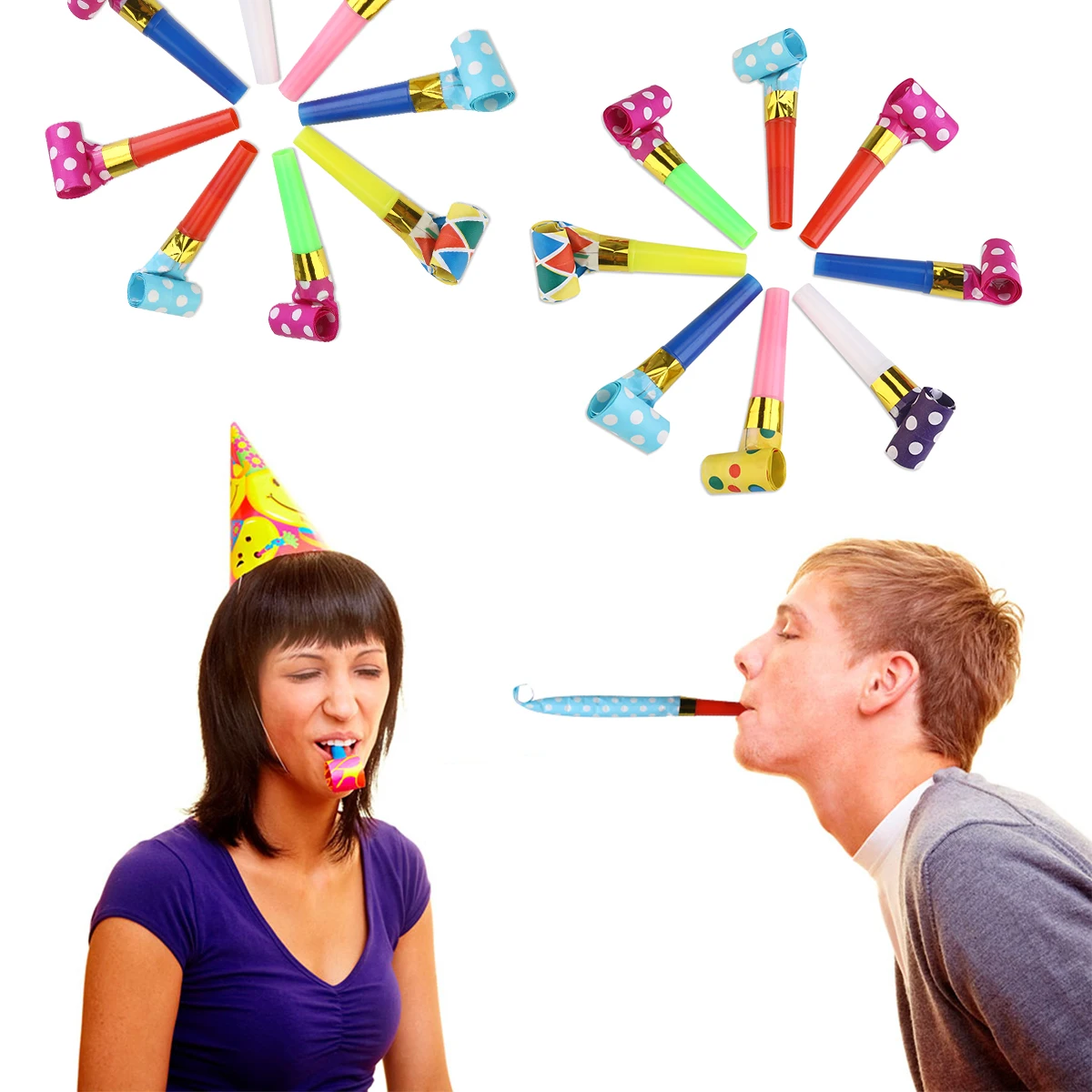 

100pcs 6.5Cm Party Horns Noisemakers Blowouts Loud Blowout Set For Christmas Wedding Birthday Party Noise Makers Random Color