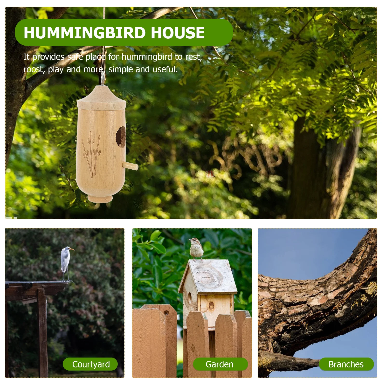 

Wooden Hanging Hummingbird Safe Durable Nest for Outside Garden Yard Balcony Rustic Style Hummingbird