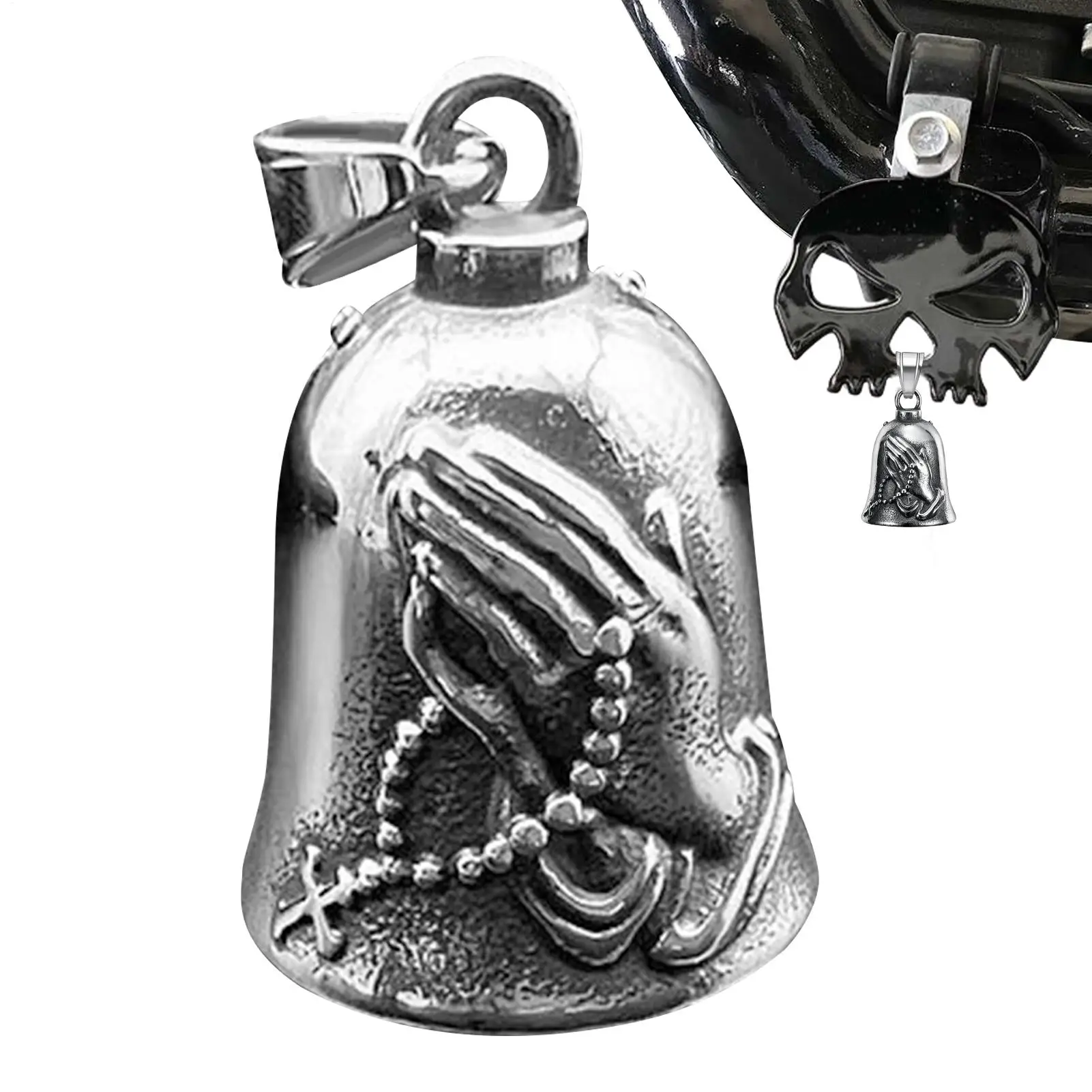 Vintage 3D Design Motorcycle Guardian Bell  Praying Hand Guardian Luck Bell Good Luck Charm Alloy Retro punk Pendant Bell Men