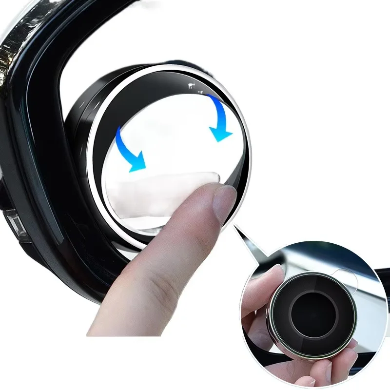 Car Blind Spot Mirror, Small Round Wide-Angle Rearview Auxiliary Glass, Black Adjustable Reverse Mirror for Sedan SUV RV