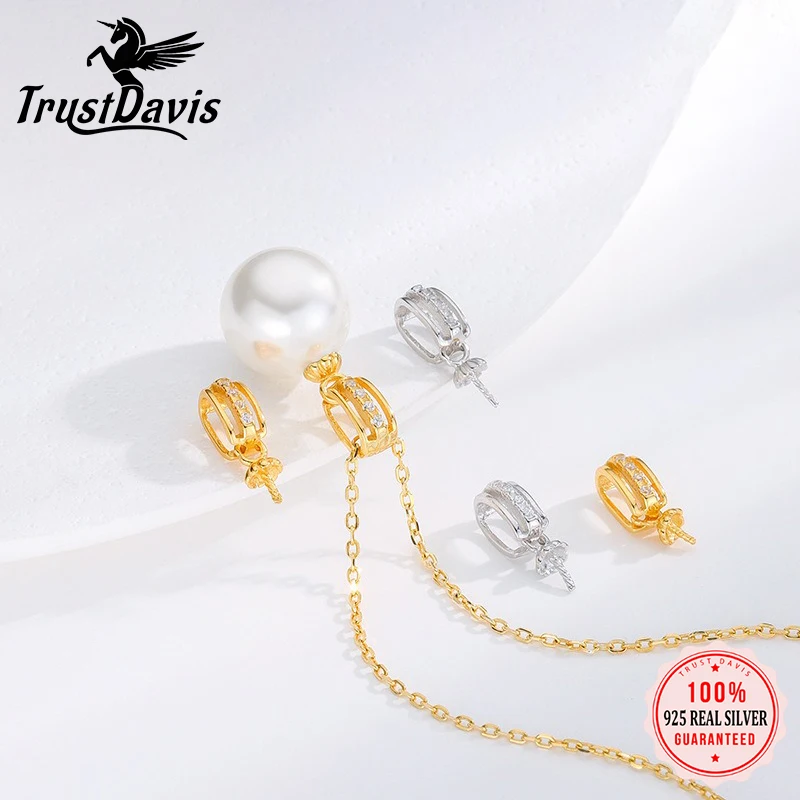 

TrustDavis Real 925 Sterling Silver Fashion Geometric Pearl Jade Pendant DIY Accessories Fine Jewelry Wholesale DZ1831