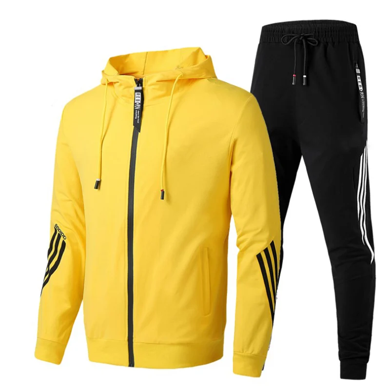 Men\'s Set Tracksuits Hooded Jacket and Pants 2-piece Set Men Zipper Sweatshirt Men\'s Spring Running Jogging Sportswear Suit