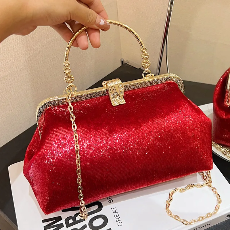 2024 Vintage Women\'s Handbags And Purses Shell Clip Lock Chain Shoulder Bags Crossbody Bag Ladies White Purple Evening Clutch