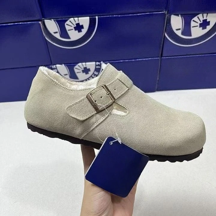 

2026 New Fall Winter Unisex Clogs Genuine Suede Shearling Fur Lined Cork Footbed Slip On Elevated Height Vintage