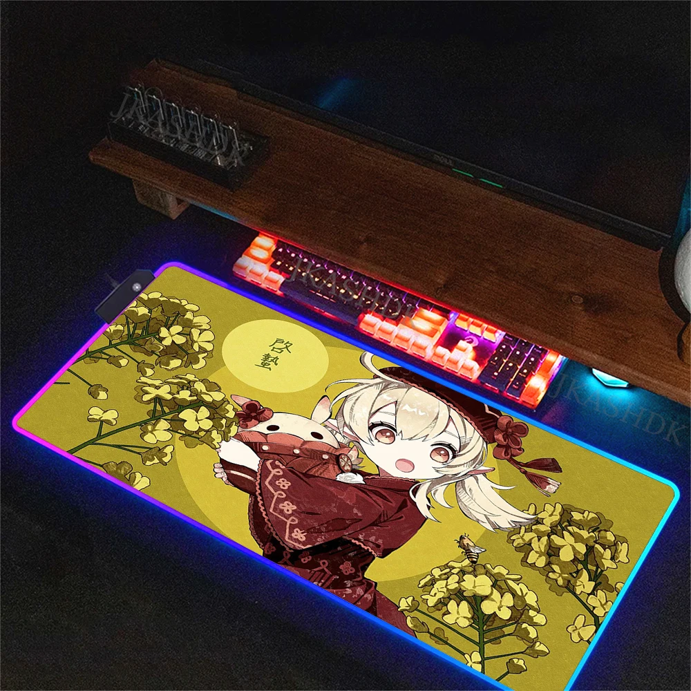 

Cute Mouse Pad 90x40cm Genshin Impact Led Desk Mat Computer Setup Gaming Office Mat Luminescence LED RGB Desk Mat With Backlight