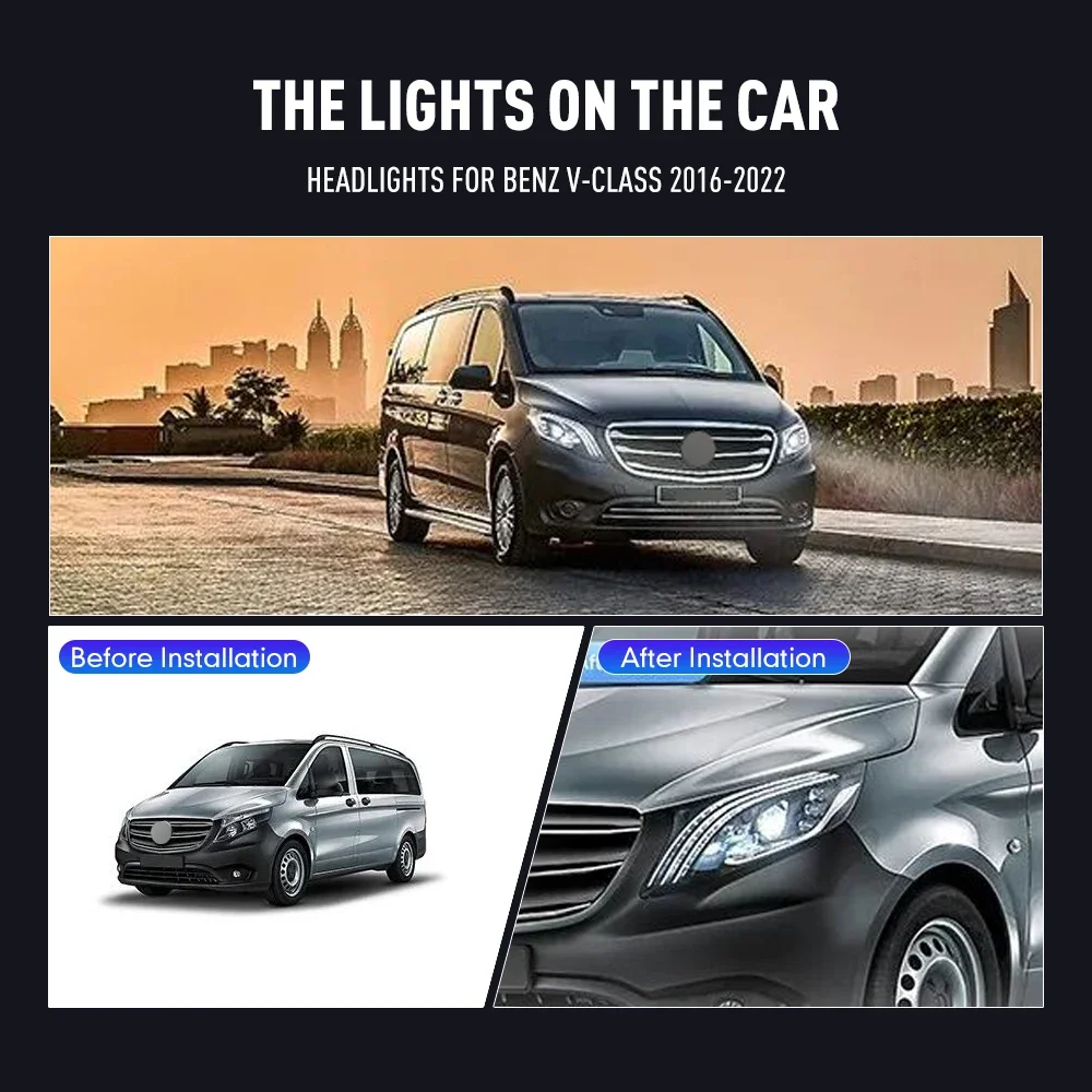 Pair Of LED Car Headlight Assembly For Benz V-class 2016-2022 Headlights DRL Tuning Signal Plug And Play Front Head Lamp