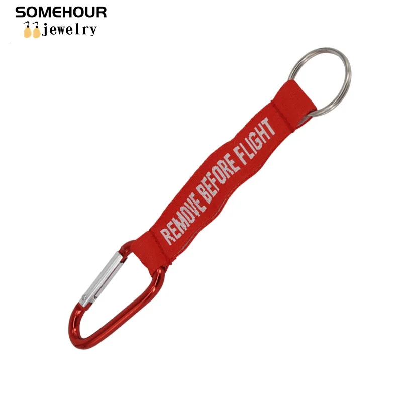 SOMEHOUR Remove Before Flight Red Keychain Outdoor Letter OEM Keyring Jewelry Aviation Tags Sport Carabiner Camping Gear Gifts