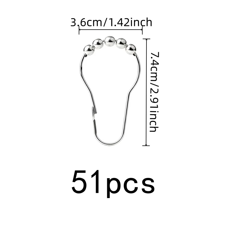 Rolling Ball Smooth Glide 51 pcs Gourd Hooks, Anti-Fall, Home Bathroom & Bedroom Curtain Rod, Easy Slide No Sticking