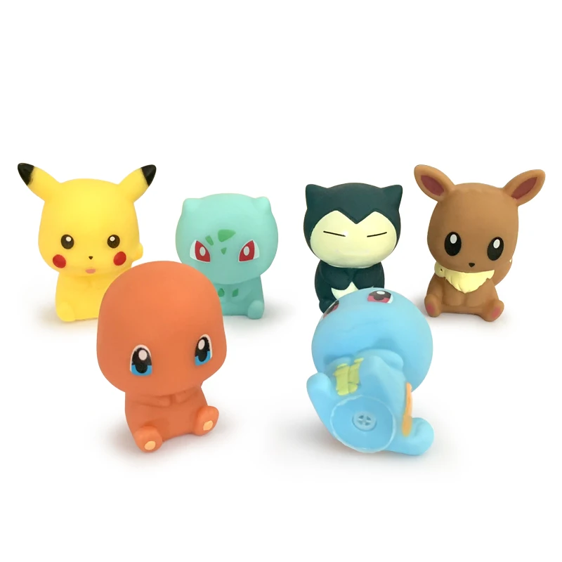 6pcs Pokemon Pikachu Water Toys Bath Toy 5cm Squeak & Float Anime Snorlax Charmander Squirtle Bulbasaur For Toddlers Boys Girls