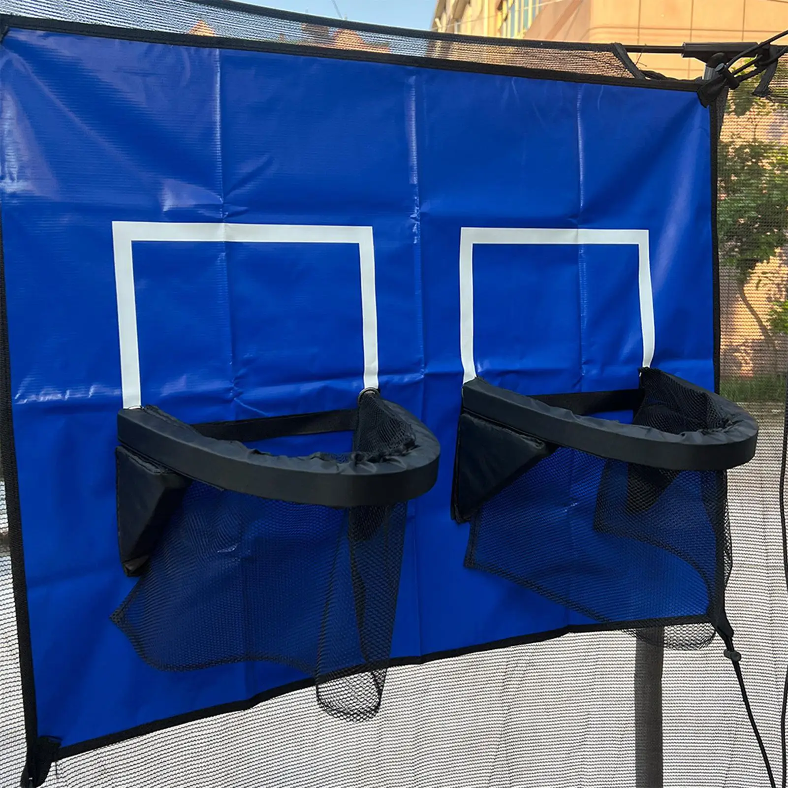 トランポリンバスケットボールフープダブルトランポリンバスケットボールフープ屋外防水ネットアタッチメントボールとポンプ付き子供スポーツ