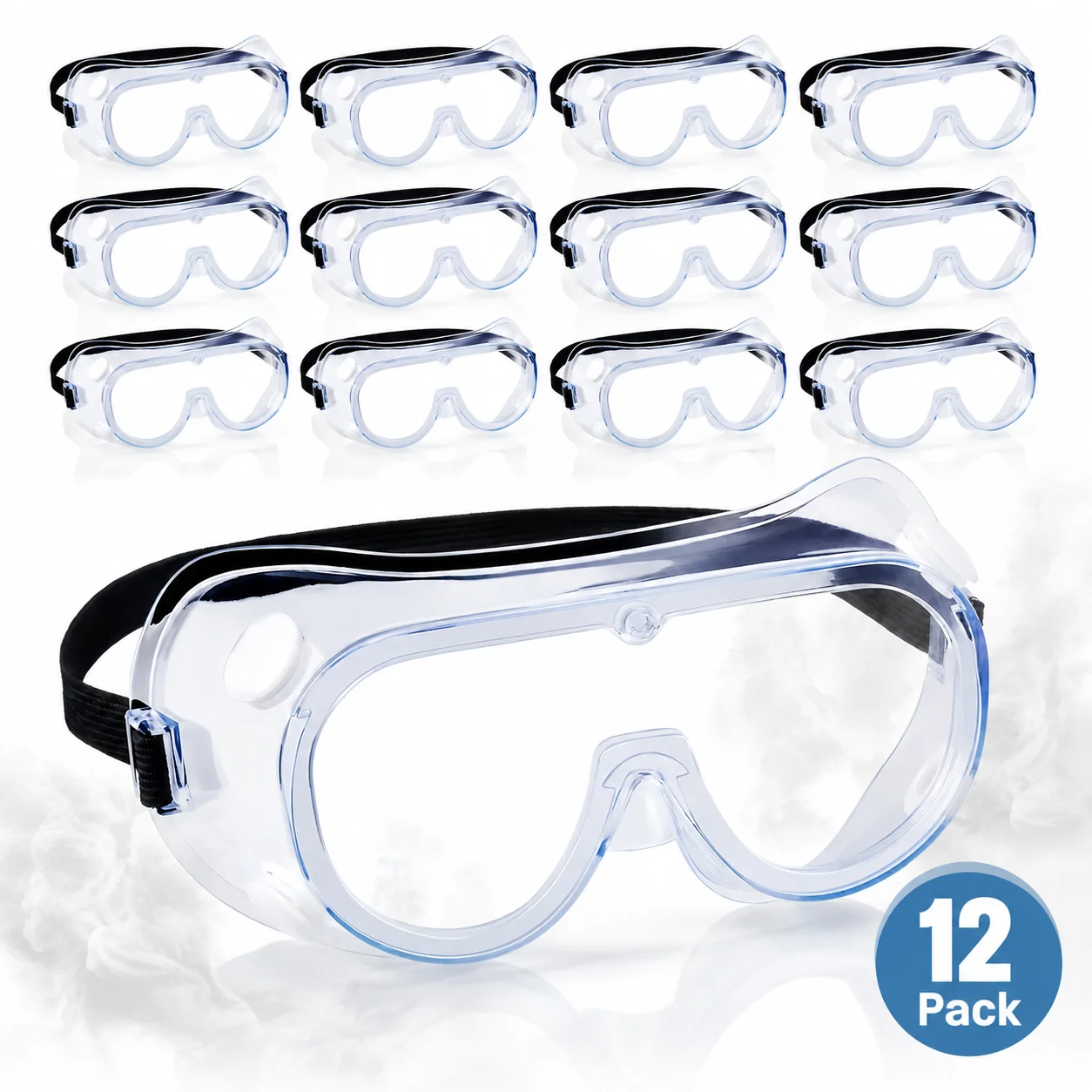 12Pcs Anti-Fog Safety Goggles Over Glasses, Clear Protective Eyewear for Woodworking, Sanding, Construction, Lab & Yard Work