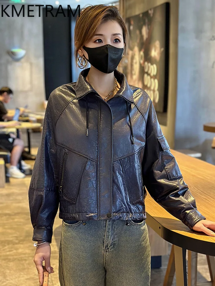 Damska kurtka ze 100% naturalnej skóry bydlęcej, krótkie, wysokiej jakości kurtki damskie z prawdziwej skóry, nowości w odzieży wierzchniej, jesienne ubrania 2025, kurtka skórzana