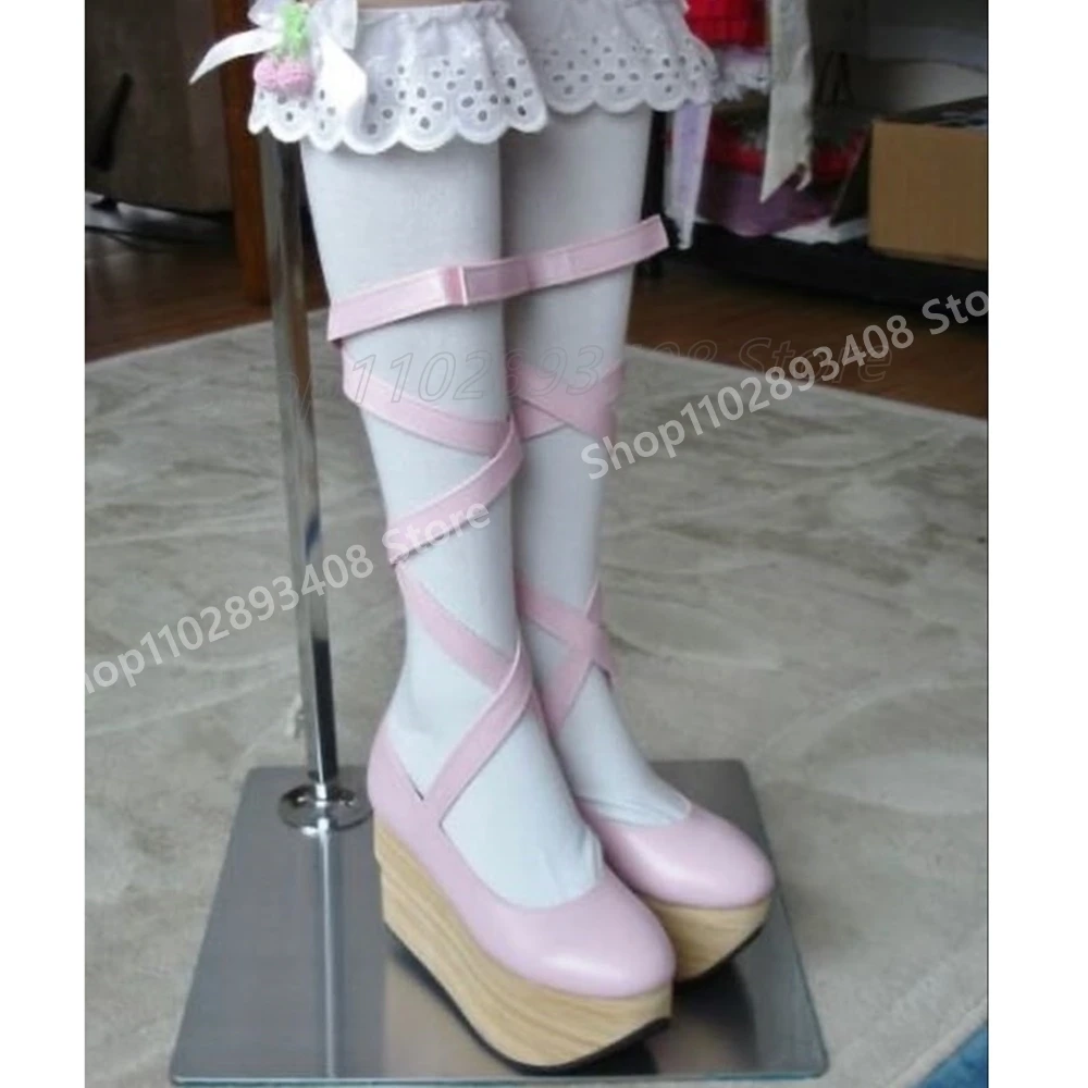 

Thick Soled Strappy Solid Strappy Pumps Leather Lolita Cosplay Japanese Fashion Party Sexy Women Shoes 2025 Summer Para Mujere