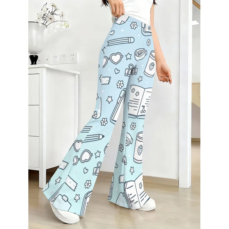 Girls All Over Print Flare Pants Stretchy Bell Bottom Leggings Elastic Waist Pants for Tween Teens Back to School Outfit
