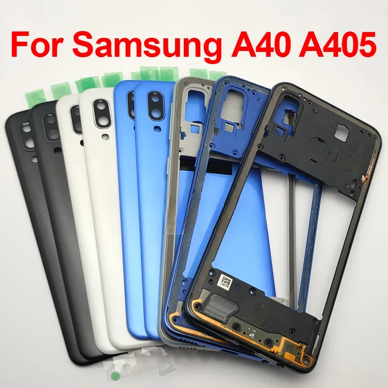 

Средняя рамка для Samsung Galaxy A40 2019 A405 SM-A405F A405DS, корпус аккумулятора, задняя крышка, детали объектива камеры