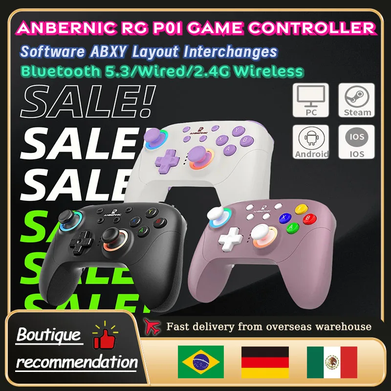 ANBERNIC RG P01 RGP01 Gamepad Game Controller For PC Android IOS Steam RGB Hall Effect Joystick XBOX Wired Wireless Bluetooth