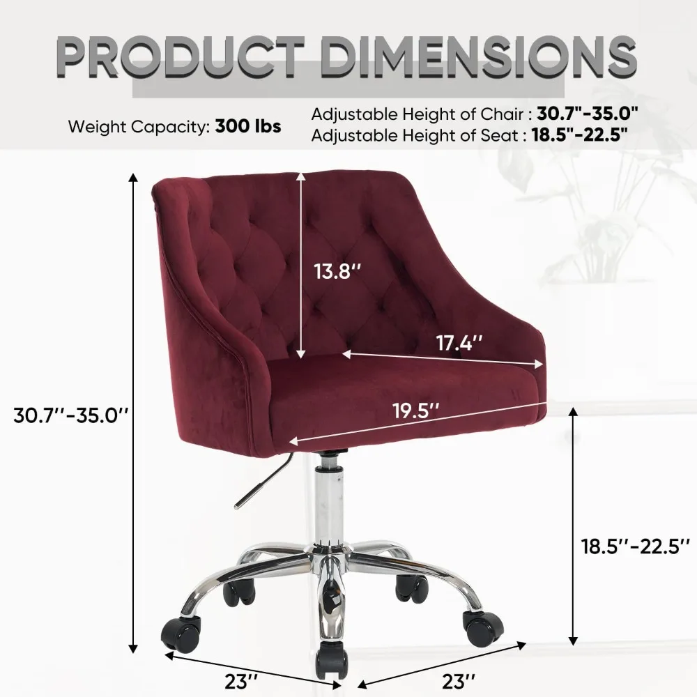 Luxurious Velvet Swivel Desk Chair - Height Adjustable, 360° Rotation, Vanity Fabric, Gold Accents for Elegant Office Spaces