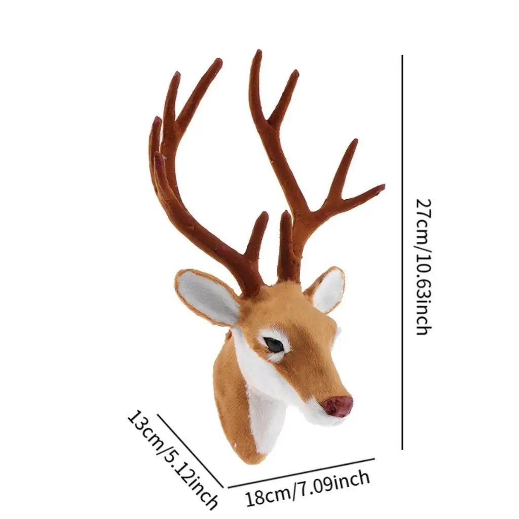Deer Head Model Decorative Plush Animal Home Ornament Realistic Figurines for Living Room