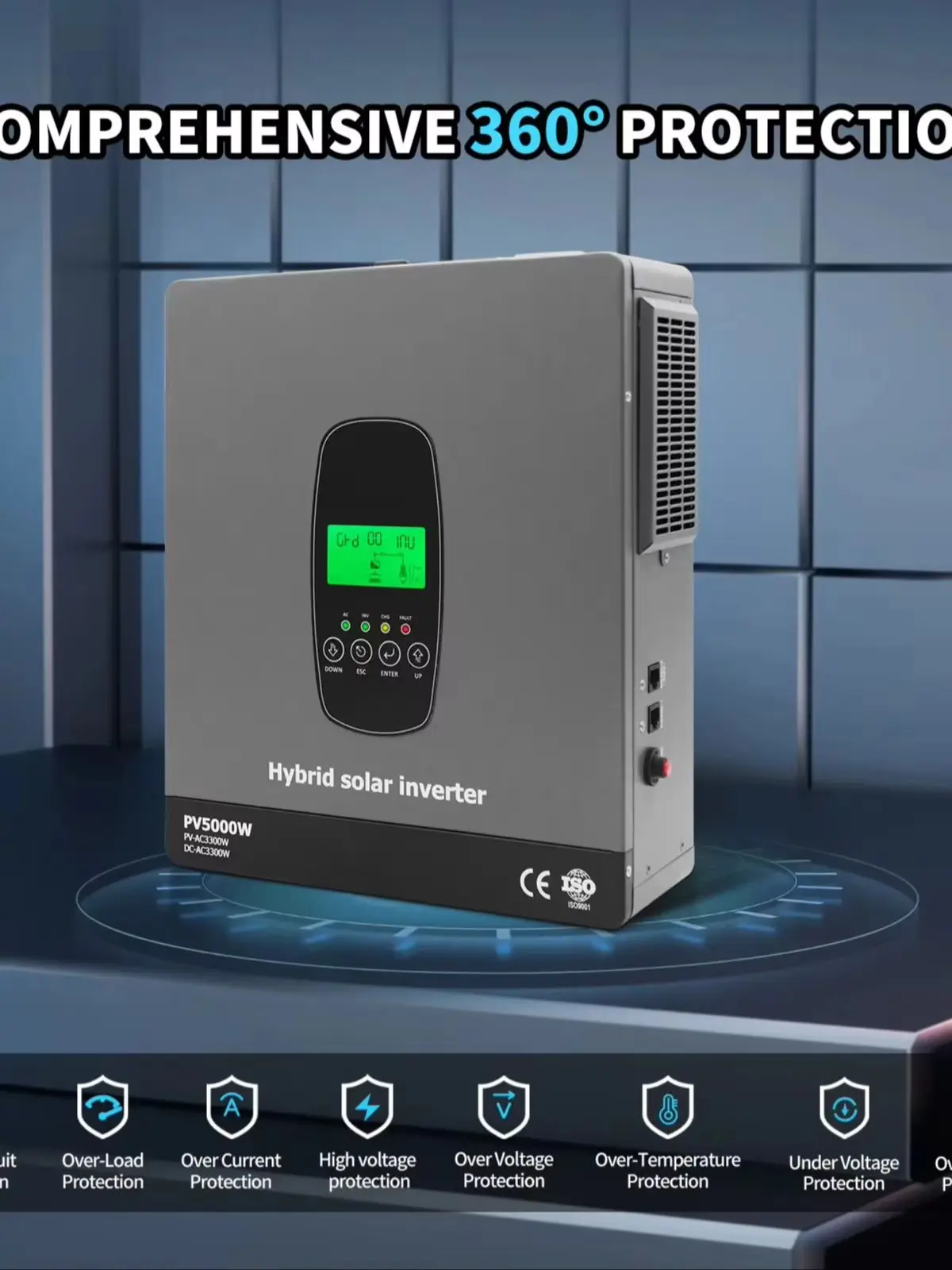 Inwerter solarny hybrydowy 24V 3300W, wejście PV 5000W z MPPT | Inwerter akumulatorowy 21‑30VDC, konwerter solarny 220V AC z RS485 do systemów solarnych off-grid — 2
