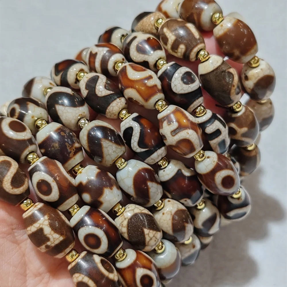 Xizang  Agate Dzi Fire Sacrifice Dragon Scale Open Tiger Teeth Lucky Treasure Heaven Pearl diy Hand String