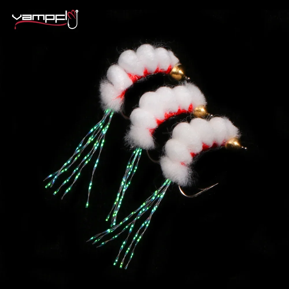 

Vampfly 4pcs Sucker Spawn Fly Glo Bug Egg Yarn Body Flash Tinsel Tail Salmon Egg Fly Trout Steelhead Fishing Lure Baits #10