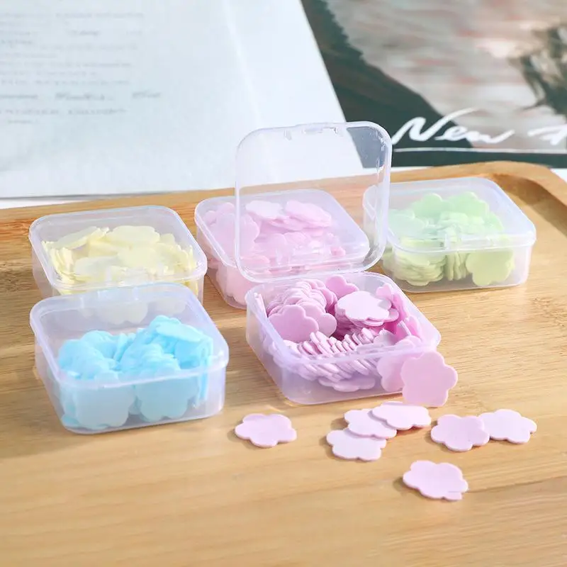 Disposable Soap Slices Cute Mini Flower Shape Paper Soap Slice With Box Hand-washing Soap Paper Flakes Portable Handwashing Soap