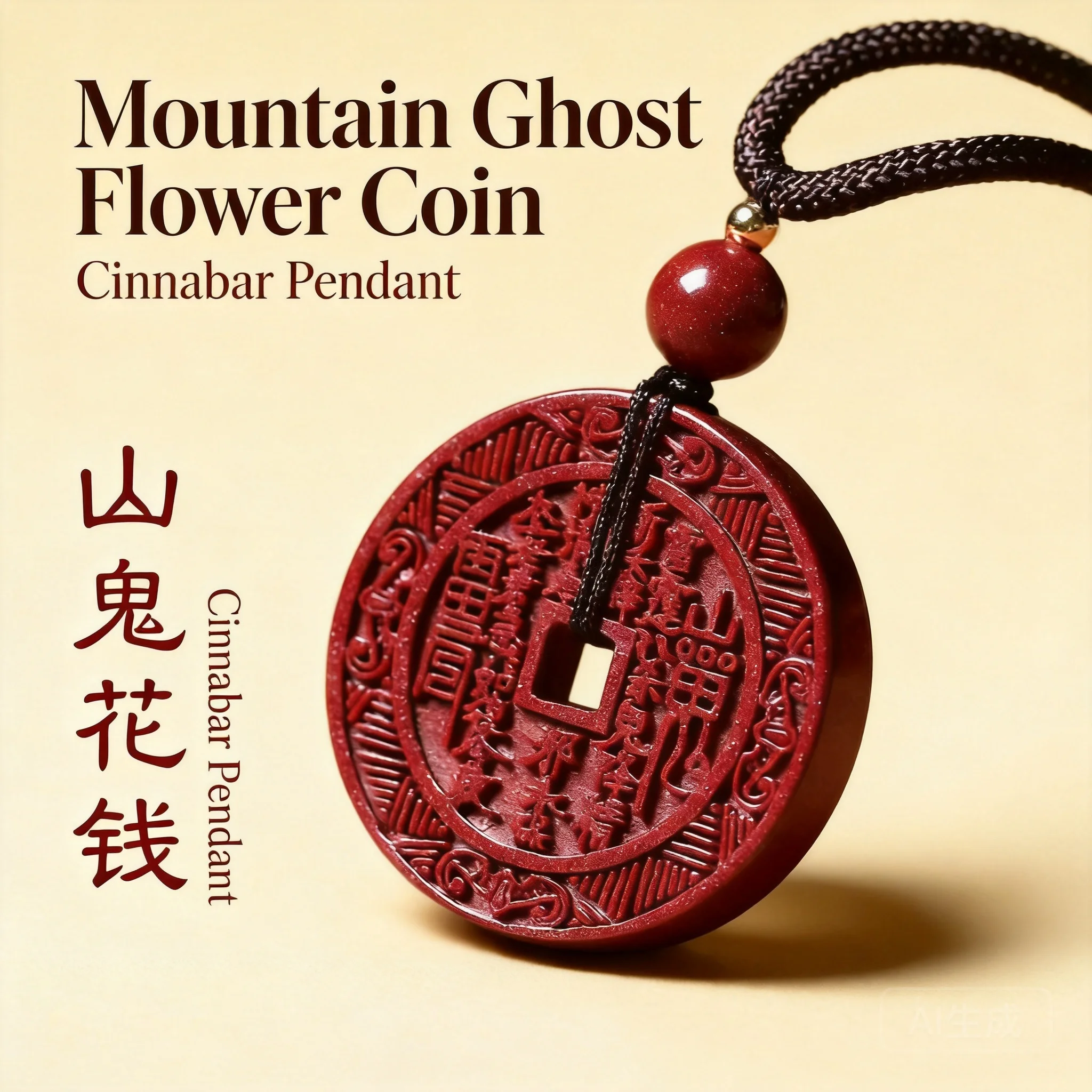 Traditional Chinese 32mm Cinnabar Mountain Ghost Spending Coin Pendant Lucky Blessing Wealth Attracting Taoist Amulet Necklace