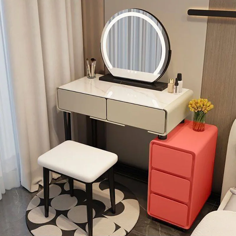 Hot Selling Simple Design Makeup Dressing Table with Light and Mirror Wholesale Vanity Table Set with Drawers and Stool