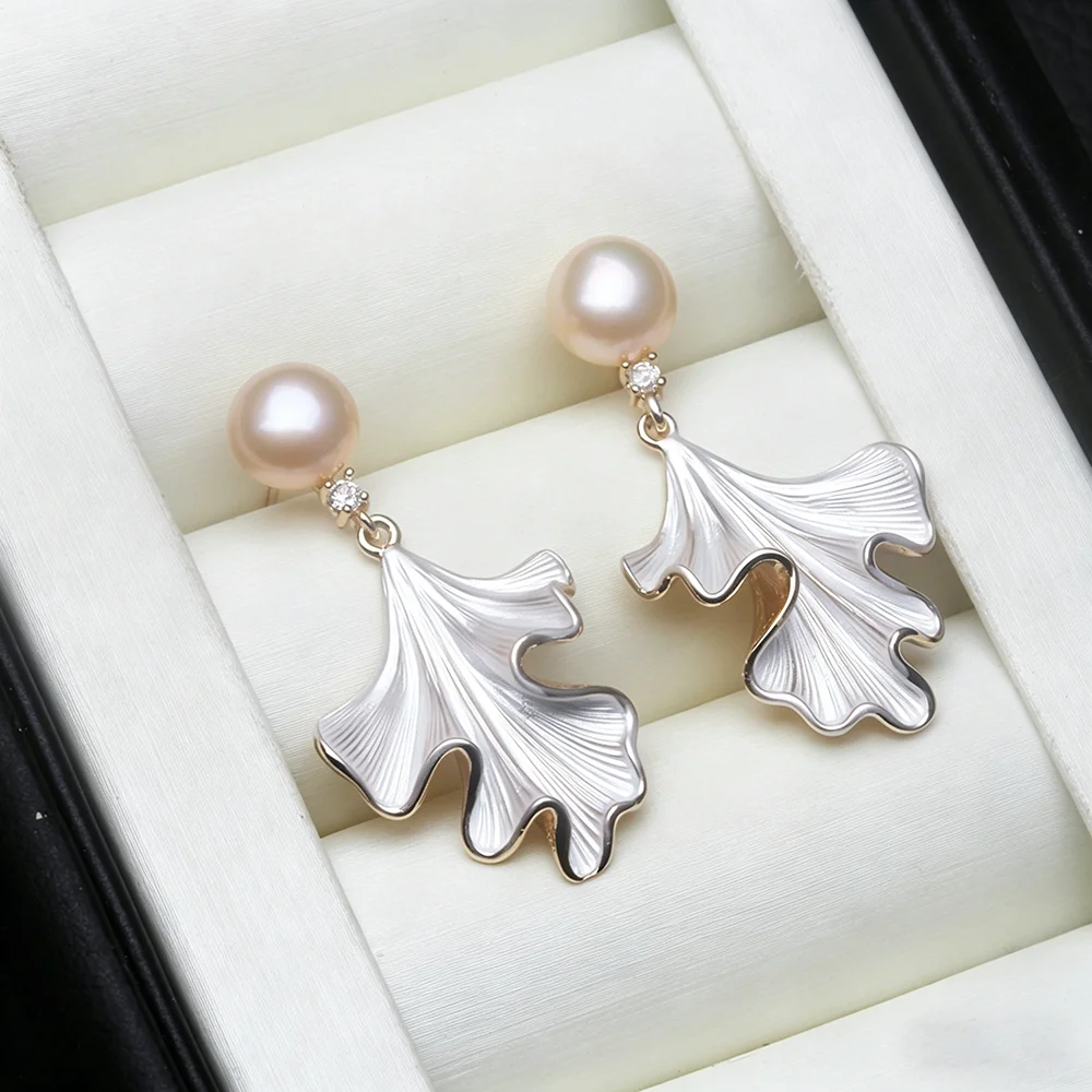 Real 925 Silver Natural Pearl Earrings Woman,Luxurious Dangling Freshwater Pearl Earring Wife Anniversary Gift White Black view 2