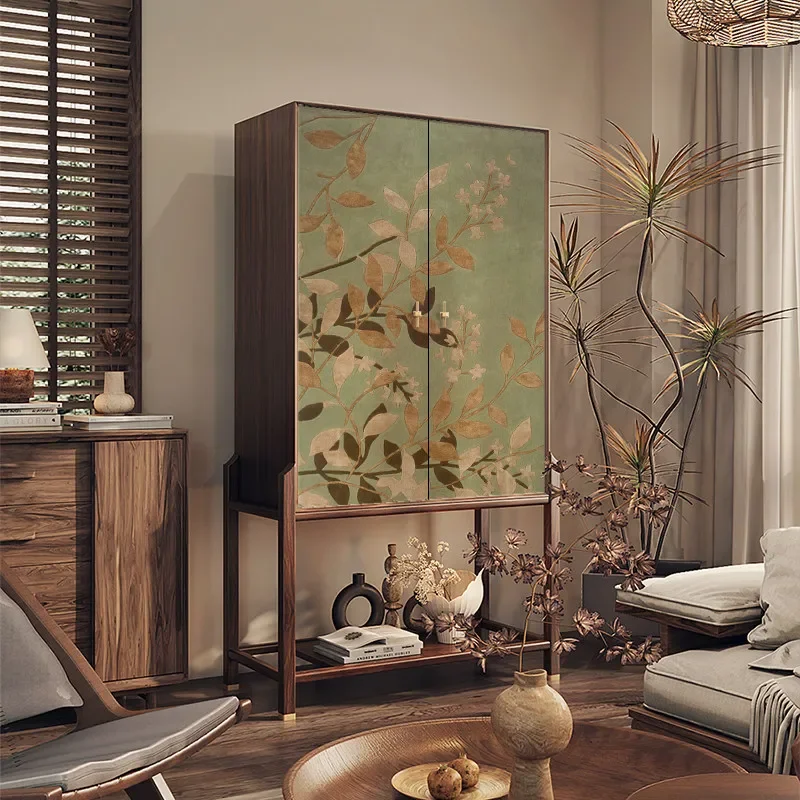 New Chinese Style Tall Bucket Cabinet Solid Wood Floor to Ceiling Storage Unit for Living Room Entrance Wall Mounted