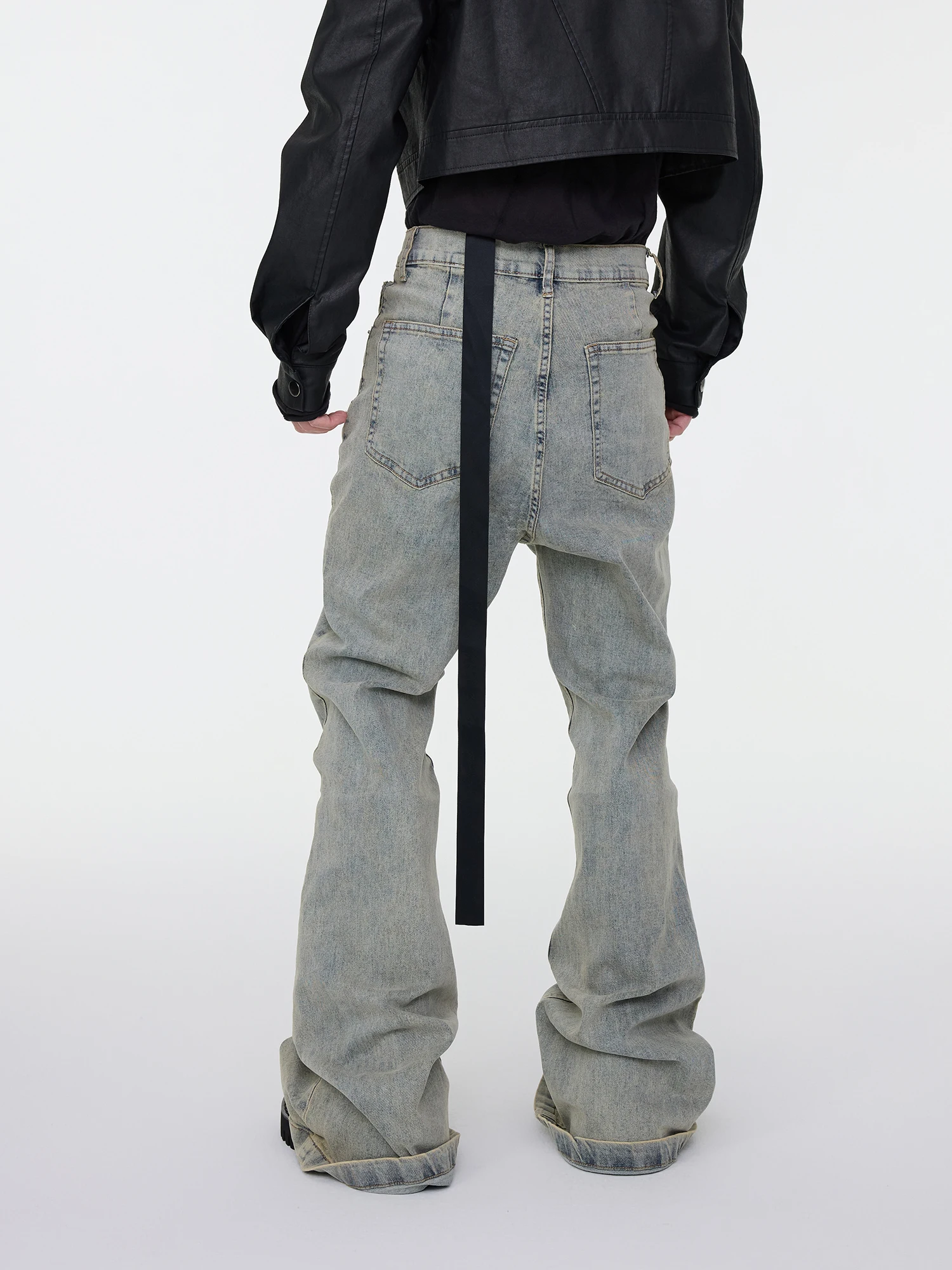Washed Distressed Bell Bottom Slim Fit Stretchy Wide Leg Jeans Astt 25 Youth Casual Cotton Stretch Denim High Elasticity