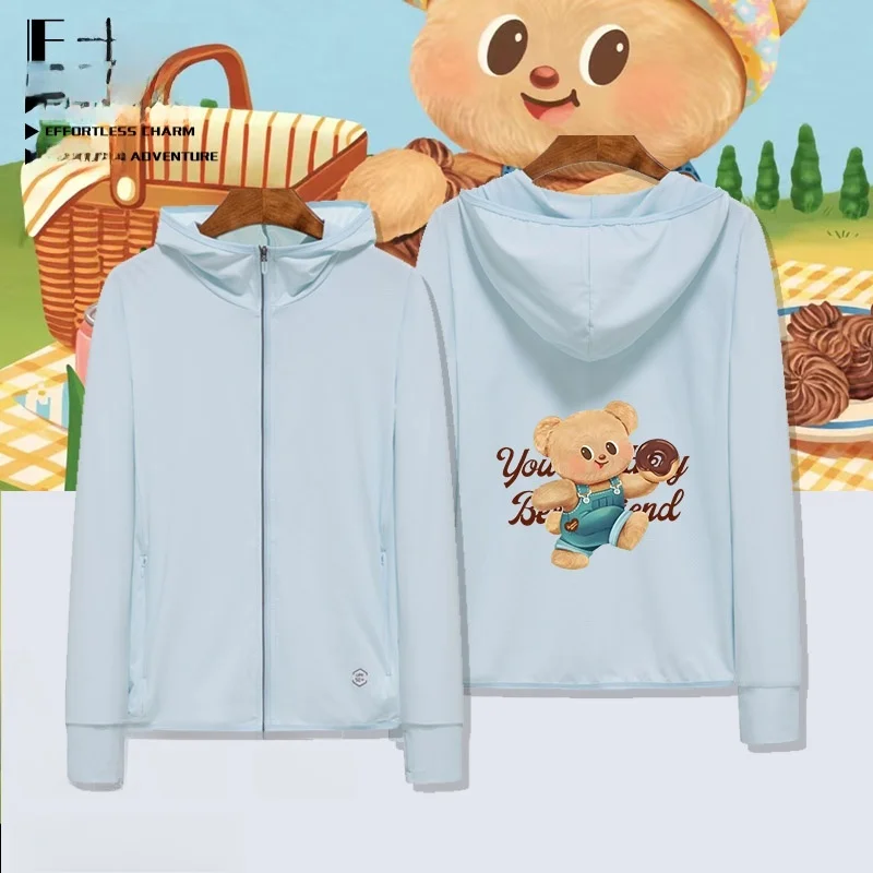 

Мужская летняя модная куртка с капюшоном из ледяного шелка с принтом Butter Bear, свободного кроя, на молнии, для защиты от солнца