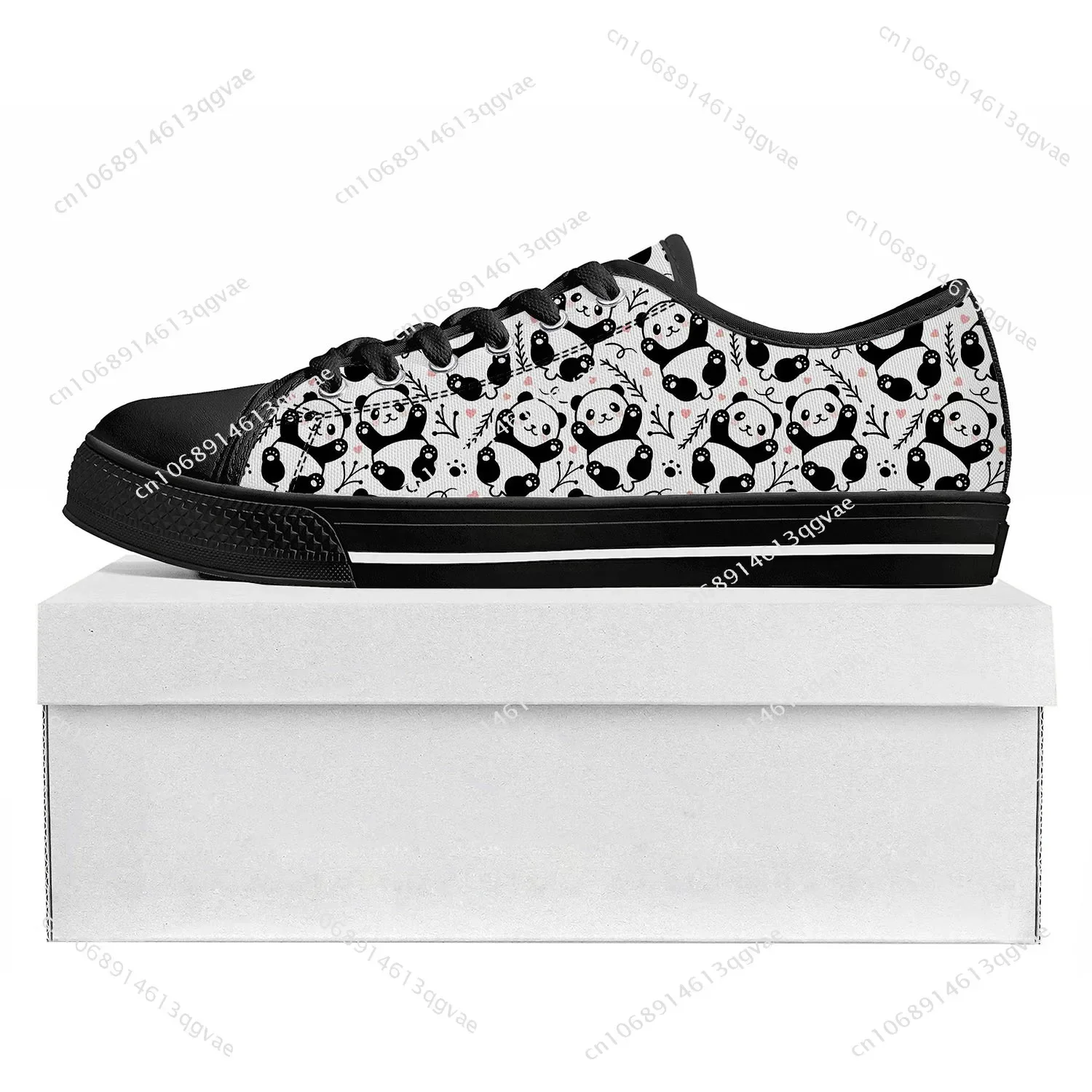 Panda Cute Pattern Low Top High Quality Sneakers Mens Womens Teenager Tailor-made Shoe Canvas Sneaker Casual Couple Shoes Black