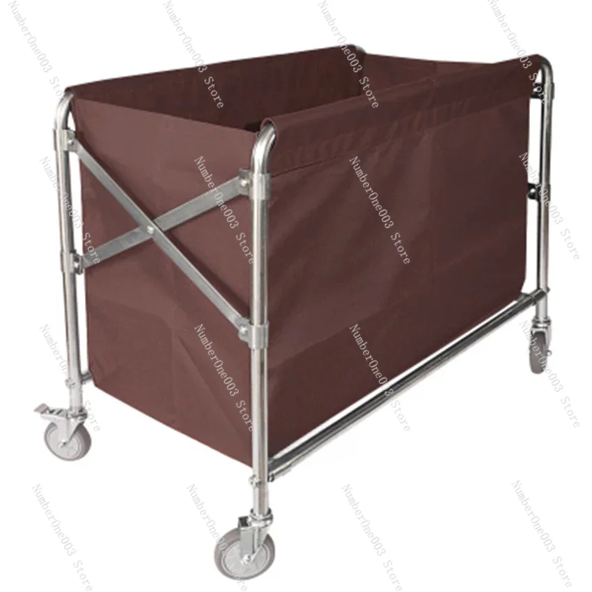 

Stainless Steel Room Service Folding Trolley, Hotel Clean Storage, Dirty Clothes Cart, Cleaning Work Storage Car