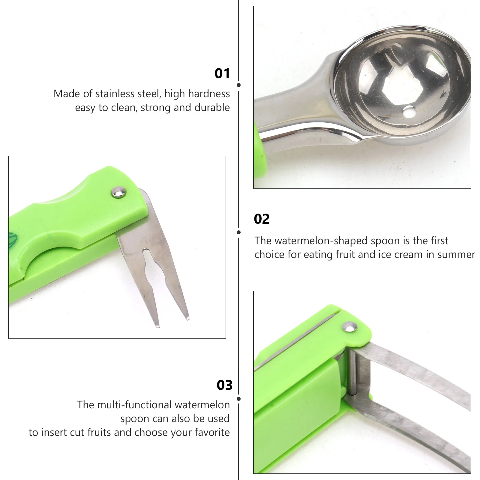 

1Pcs Watermelon Spoon Polished Stainless Steel ABS Multi-Function Fruit Scooper Ice Cream Dessert Portable Kitchen Spoon