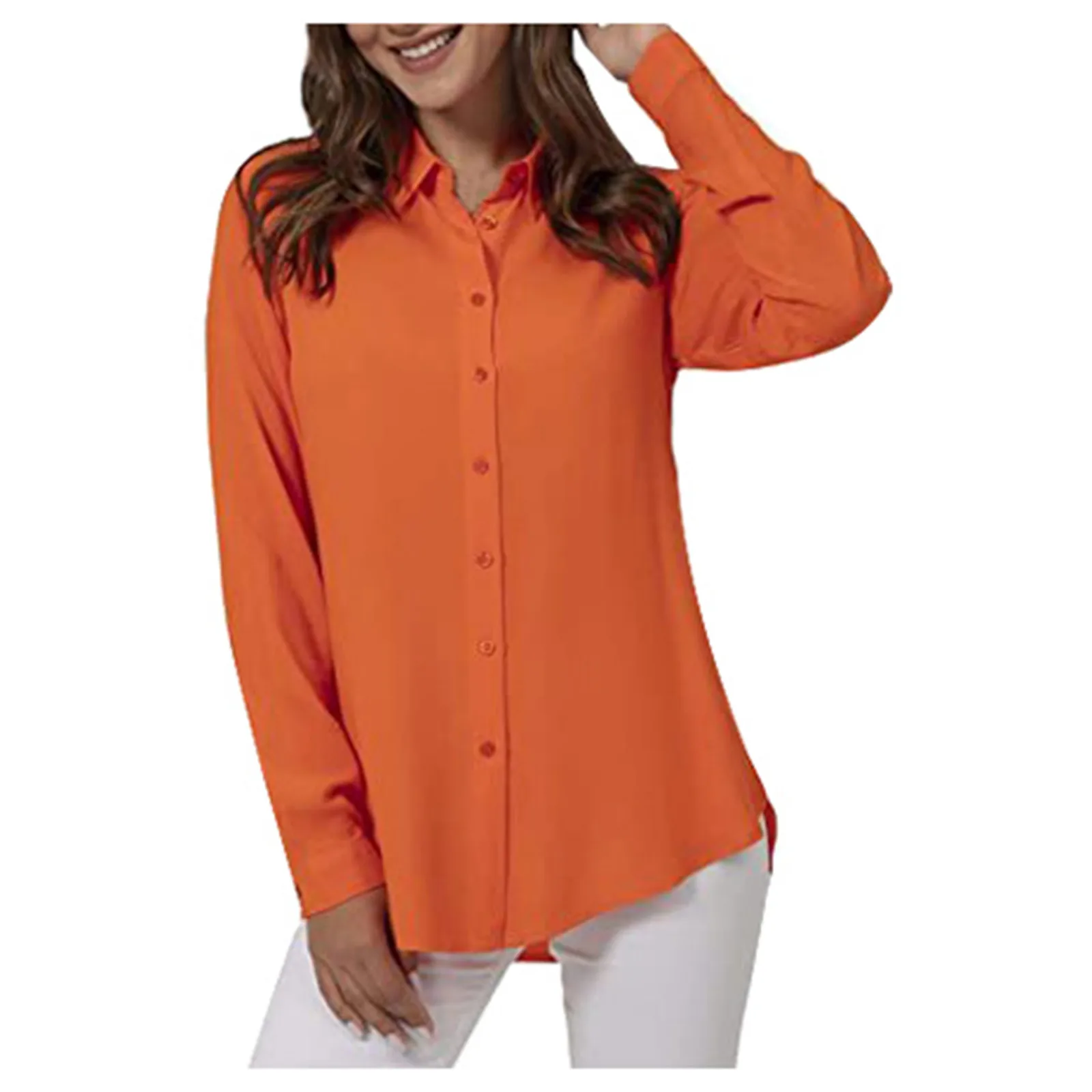 Comfortable Womens And Fashionable Shirt Ladies Casual Long Sleeved Cardigan Button Up Shirt Top Shirt U Neck Shirts For Female