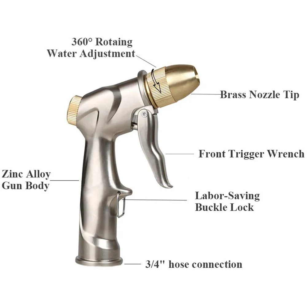 PISTOLA DE PULVERIZACIÓN de agua de alta presión, manguera de jardín chapada en Metal, tubo de césped, modo ajustable, pulverización, riego de