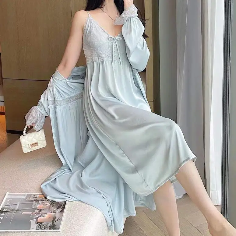 Twinset Robe Set With Buttons Women Satin Sleepwear Bride Wedding Dressing Gown Sexy Nightgown Bridesmaid Suspender Nightdress