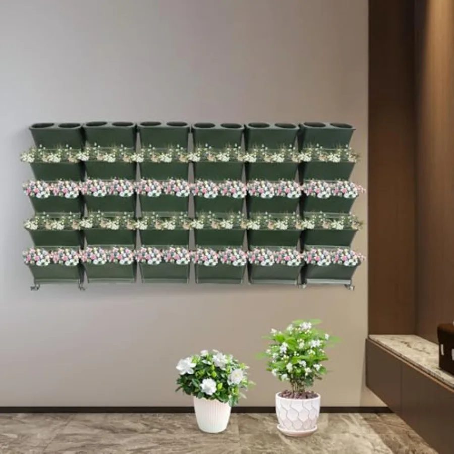 Vertical Wall Planter For Balcony And Garden Use, Made Of Durable Fabric, Gray Color, Stackable With 60 Self-Watering Pockets F view 2
