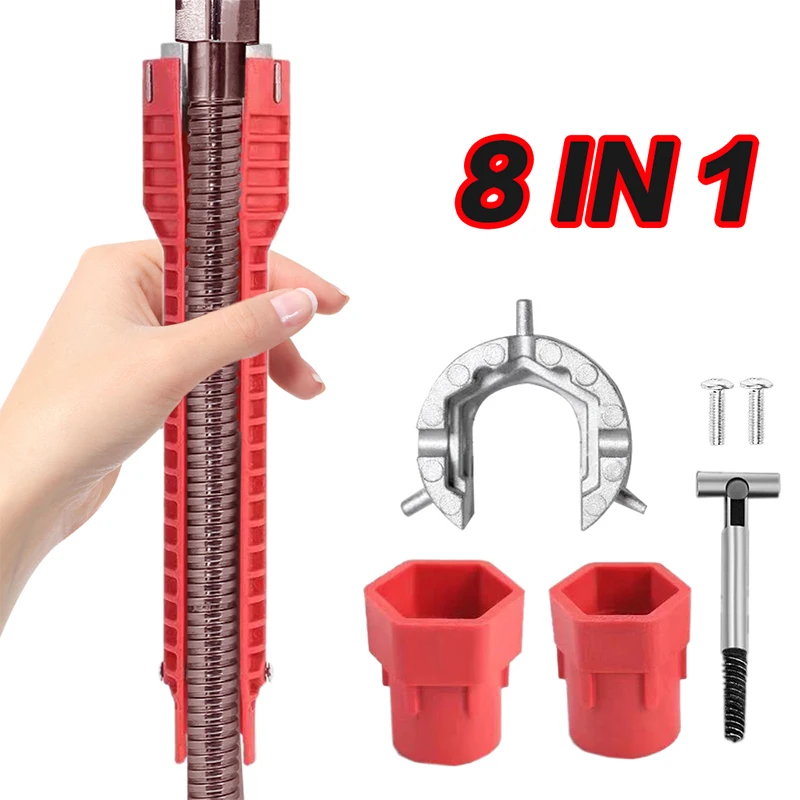 

8/5 In 1 Faucet and Sink Installer Wrench Anti-Slip Handle Double Head Repair Wrench Bathroom Plumbing Water Heater Spanner Tool